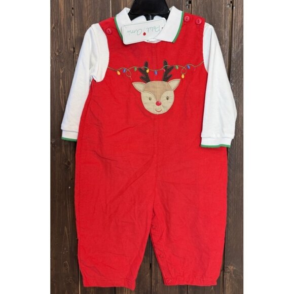 Petit Ami 18 Months Reindeer Appliqué Red Longall Baby Boys Set NWT - Picture 1 of 9